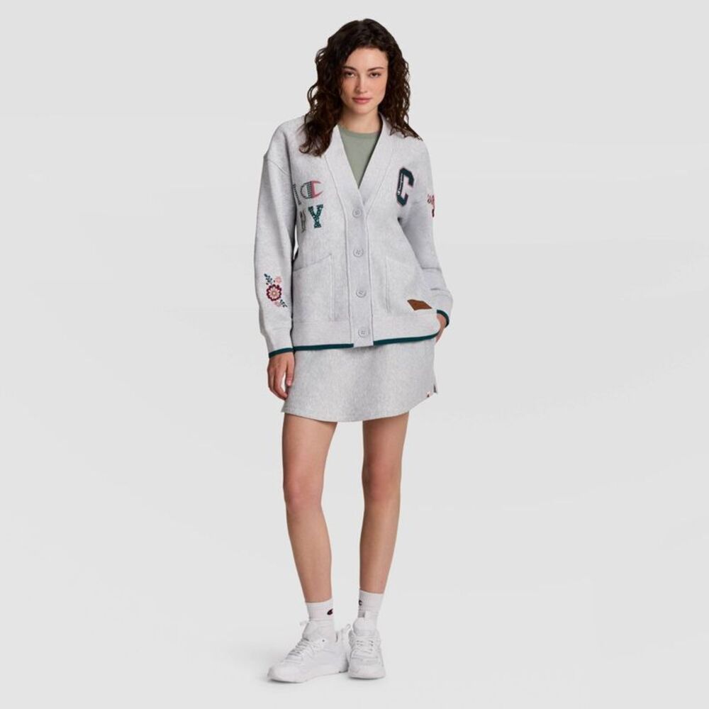 Champion Women's Patchwork Fleece Cardigan - Light Heather Gray XL